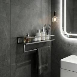 OHS Towel Rail Bathroom Shelf Space Saving Storage Unit Wall Mounted in Silver