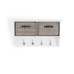 Statement Furniture Tetbury Coat Rack Hanging Shelf with 2 Grey Storage Baskets in White - thumbnail 2