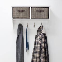 Statement Furniture Tetbury Coat Rack Hanging Shelf with 2 Grey Storage Baskets in White - thumbnail 1