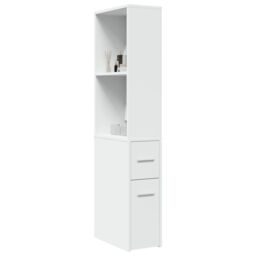 Berkfield Home Narrow Bathroom Cupboard with Wheels White Engineered Wood - thumbnail 1