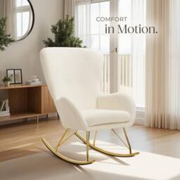 tectake Rocking Chair Swing - Armchair Steel Runners, Thick Padding in Beige - thumbnail 8