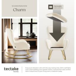 tectake Rocking Chair Swing - Armchair Steel Runners, Thick Padding in Beige - thumbnail 5