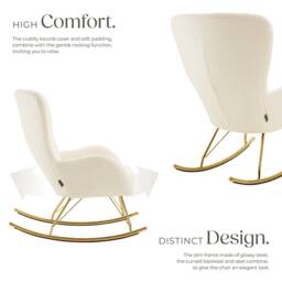 tectake Rocking Chair Swing - Armchair Steel Runners, Thick Padding in Beige - thumbnail 3
