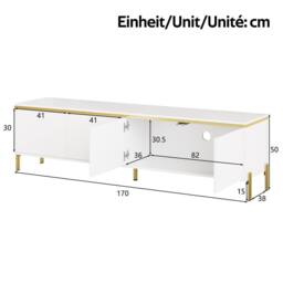 BTM High Gloss TV Stand 4 Doors Gold Edge Cable Management Storage in White - thumbnail 4