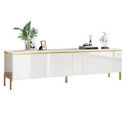 BTM High Gloss TV Stand 4 Doors Gold Edge Cable Management Storage in White - thumbnail 2