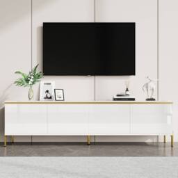 BTM High Gloss TV Stand 4 Doors Gold Edge Cable Management Storage in White - thumbnail 9