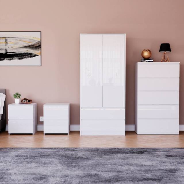 HD Designs Vida Designs Glinton 4 Piece Bedroom Set (2 Drawer Bedside Chest x2 in White - image 1