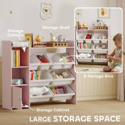 AIYAPLAY Toy Storage Unit with 8 Removable Bins, Storage Shelves, Cabinet in Pink - thumbnail 4