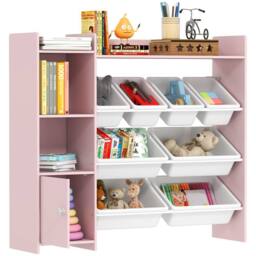 AIYAPLAY Toy Storage Unit with 8 Removable Bins, Storage Shelves, Cabinet in Pink - thumbnail 2