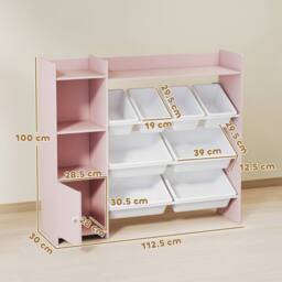 AIYAPLAY Toy Storage Unit with 8 Removable Bins, Storage Shelves, Cabinet in Pink - thumbnail 3