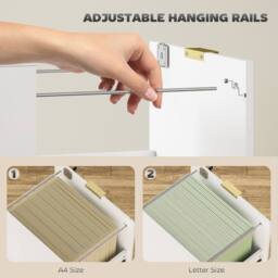 HOMCOM Cabinet, File Cabinet with 3 Lockable Drawers & Hanging Rails in White - thumbnail 4