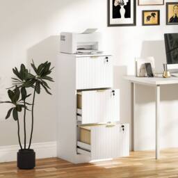HOMCOM Cabinet, File Cabinet with 3 Lockable Drawers & Hanging Rails in White - thumbnail 1
