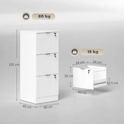 HOMCOM Cabinet, File Cabinet with 3 Lockable Drawers & Hanging Rails in White - thumbnail 3