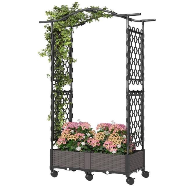 Nordara Raised Plastic Garden Bed with Arch Trellis for Garden in Black - Size: 9.5kg - image 1