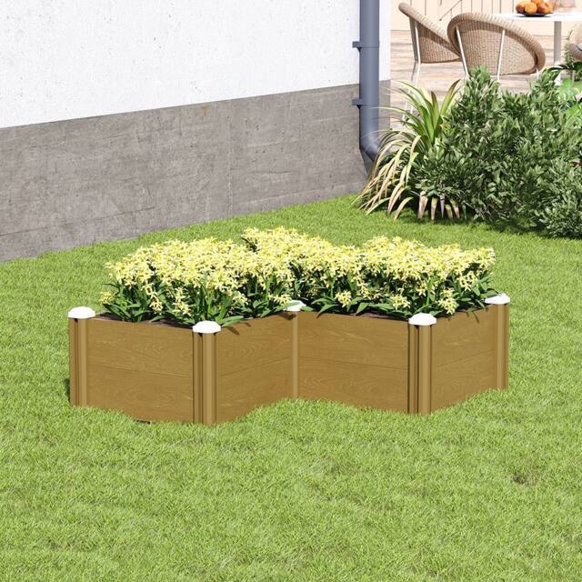 Living and Home Plastic Wood-Grain Raised L-Shape Garden Bed Planter in Brown - image 1