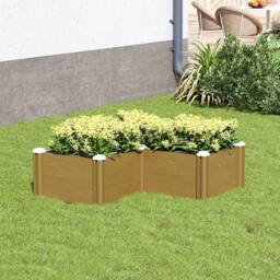 Living and Home Plastic Wood-Grain Raised L-Shape Garden Bed Planter in Brown