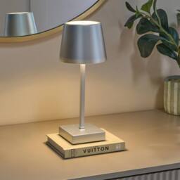 OHS Bedside Cordless Table Lamp LED Battery Operated Night Light in Silver