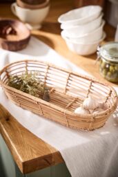 Dibor Traditioanl Style Natural Rattan Long Indoor Storage Basket W37 x D17cm - thumbnail 1