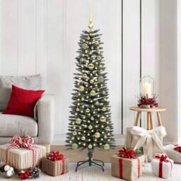 Berkfield Home Artificial Christmas Tree with 150 LEDs Green 43 x 43 x 150 cm - thumbnail 1