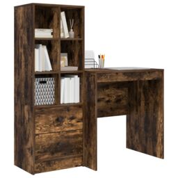 Berkfield Home Desk with Storage Smoked Oak Engineered Wood in Brown - thumbnail 3
