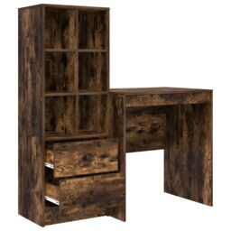 Berkfield Home Desk with Storage Smoked Oak Engineered Wood in Brown - thumbnail 6