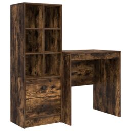 Berkfield Home Desk with Storage Smoked Oak Engineered Wood in Brown - thumbnail 2