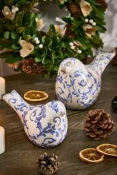 Dibor Set of 2 Solene Blue Botanical Table Decorative Bird Ornaments in Off-White - Size: Medium - thumbnail 1