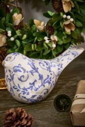 Dibor Set of 2 Solene Blue Botanical Table Decorative Bird Ornaments in Off-White - Size: Medium - thumbnail 2