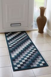 JVL Mega Machine Washable Runner Doormat 57 x 150 cm Pixels in Blue - Size: 57 cm x 150 cm - thumbnail 2