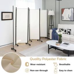 Kelvenix 6-Panel Folding Room Divider 172cm Rolling Privacy Screen in Cream - Size: 500mm - thumbnail 5