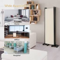 Kelvenix 6-Panel Folding Room Divider 172cm Rolling Privacy Screen in Cream - Size: 500mm - thumbnail 4
