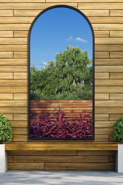 "MirrorOutlet Black Metal Framed Arched Wall Garden Mirror 55"" X 27.5"" (140 X 70CM) - Size: 1 Pack" - image 1