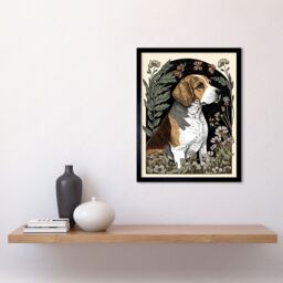 "Artery8 Wall Art Print Beagle Dog with Daisies Modern Stylised Art Framed in Black - Size: W12"" x H16""" - thumbnail 2