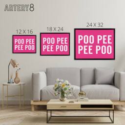 "Artery8 Funny Toilet Bathroom Decor Poo Pee Framed Canvas Wall Art Print in Pink - Size: W12"" x H16""" - thumbnail 4