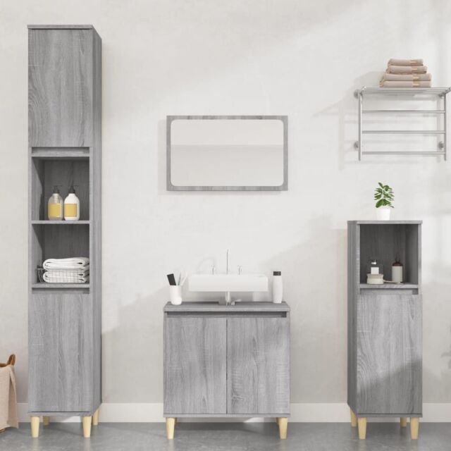 Berkfield Home 3 Piece Bathroom Furniture Set Grey Sonoma Engineered Wood - image 1