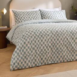 HOEM Nyhavn Checkerboard Reversible Duvet Cover Set in Aqua - Size: Double - thumbnail 4