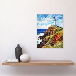 Artery8 Cape Byron Australia Vibrant Artwork Iconic Lighthouse Atop Cliffs Coastal Landscape Unframed Wall Art Print Poster Home Decor Premium - thumbnail 4