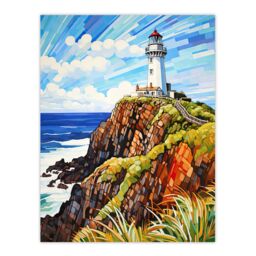 Artery8 Cape Byron Australia Vibrant Artwork Iconic Lighthouse Atop Cliffs Coastal Landscape Unframed Wall Art Print Poster Home Decor Premium - thumbnail 1