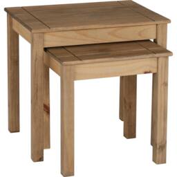 FORGEVIO Nest Of 2 Tables Space Saving Natural Wax Solid Pine Living Room in Brown