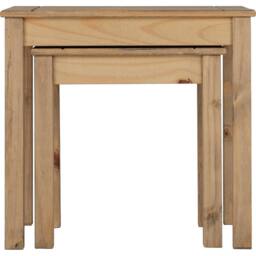 FORGEVIO Nest Of 2 Tables Space Saving Natural Wax Solid Pine Living Room in Brown - thumbnail 3
