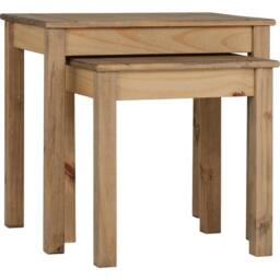 FORGEVIO Nest Of 2 Tables Space Saving Natural Wax Solid Pine Living Room in Brown - thumbnail 2