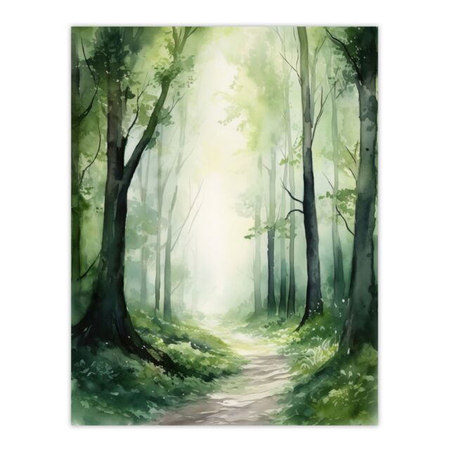 Artery8 Sage Green Springtime By Kath Raymond Forest Trees Soft & Dreamy Watercolour Painting Large Wall Art Poster Print Thick Paper 18X24 Inch - image 1
