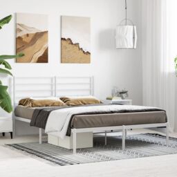 Berkfield Home Metal Bed Frame with Headboard White 140x190 cm - thumbnail 3
