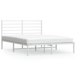 Berkfield Home Metal Bed Frame with Headboard White 140x190 cm - thumbnail 2