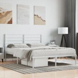 Berkfield Home Metal Bed Frame with Headboard White 140x190 cm