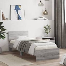 Berkfield Home Bed Frame with Headboard Grey Sonoma 90x190 cm Single Engineered wood - thumbnail 2