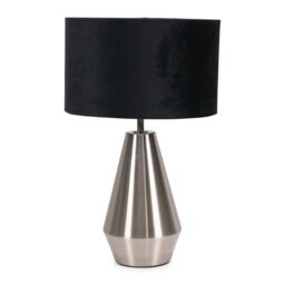 ValueLights Jax Brushed Chrome Dimmable Touch Table Lamp with Velvet Drum Shade in Black - thumbnail 2