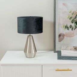 ValueLights Jax Brushed Chrome Dimmable Touch Table Lamp with Velvet Drum Shade in Black - thumbnail 5