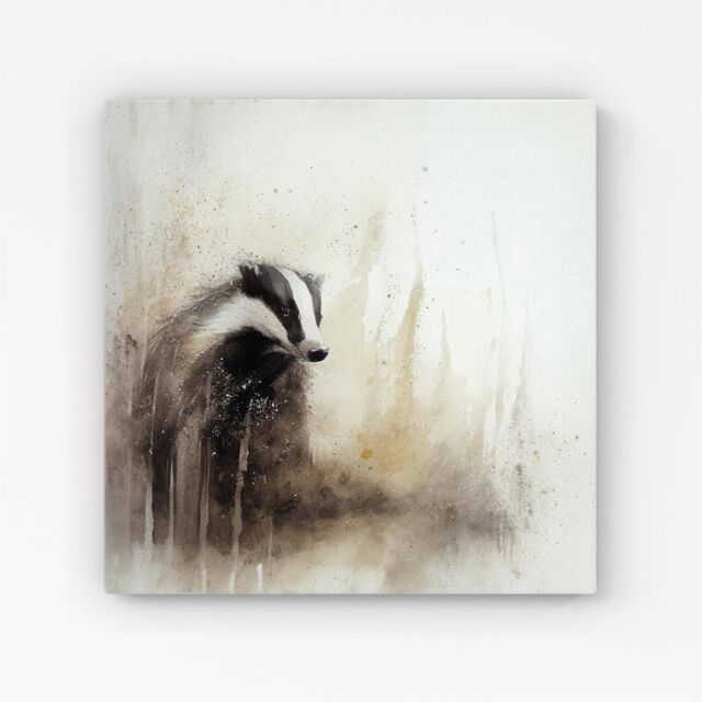 "Warren Reed - Designer Badger Watercolour Canvas in Brown - Size: W16"" x H16""" - image 1