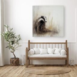 "Warren Reed - Designer Badger Watercolour Canvas in Brown - Size: W16"" x H16""" - thumbnail 3